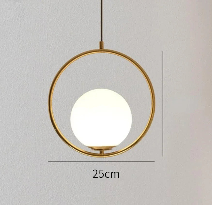 Gold Ring Glass Ball Pendant Light Fixture for Bedroom Living Room.