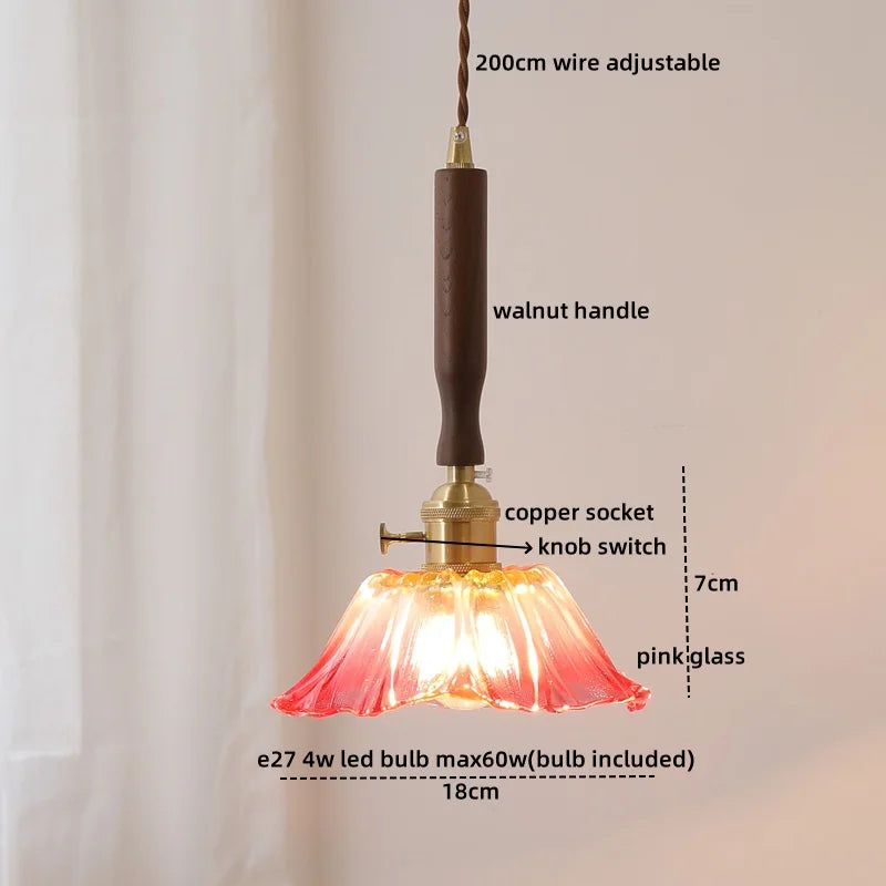 Nordic LED Pendant Lamp Walnut Copper Glass Hanging Lights Fixtures