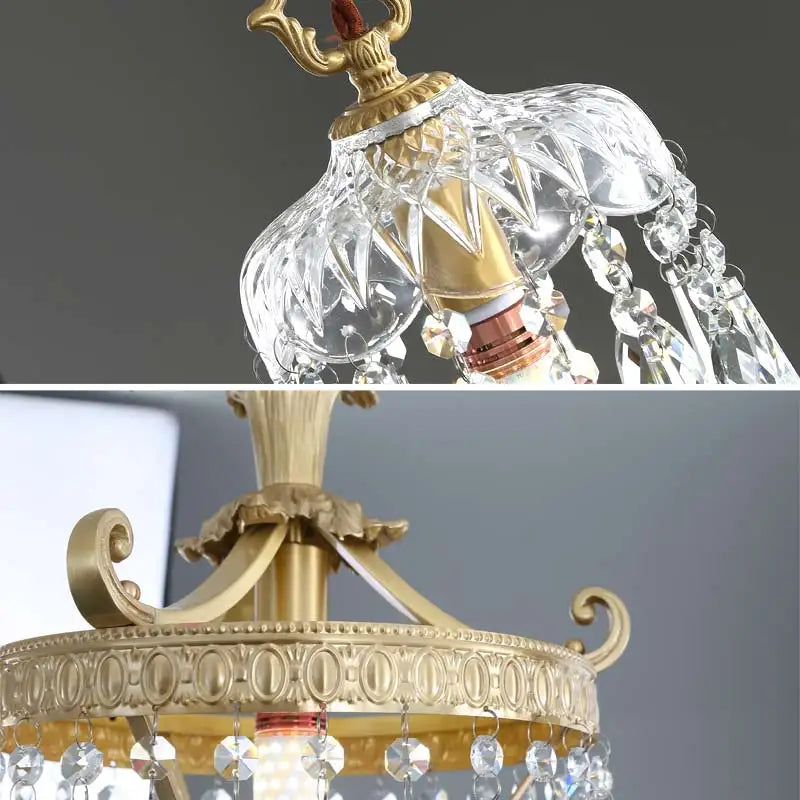Luxure Crystal Chandelier: Modern Copper Ceiling LED Light Fixture for Living Room