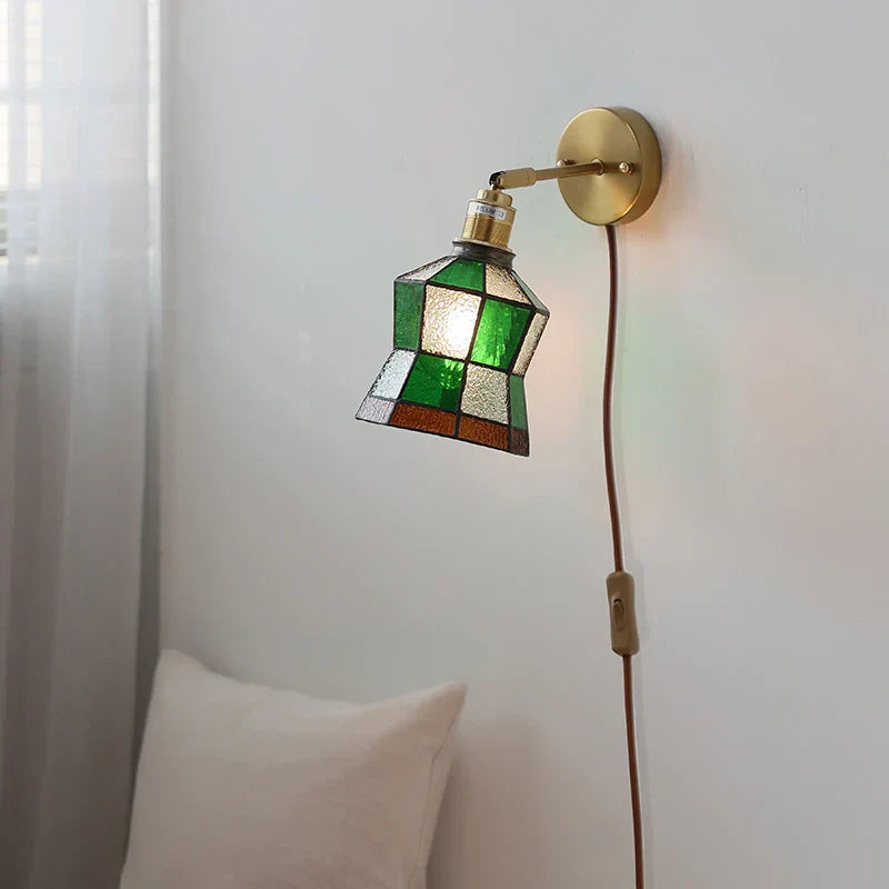 Tiffany Glass LED Wall Lamp with Pull Chain Switch