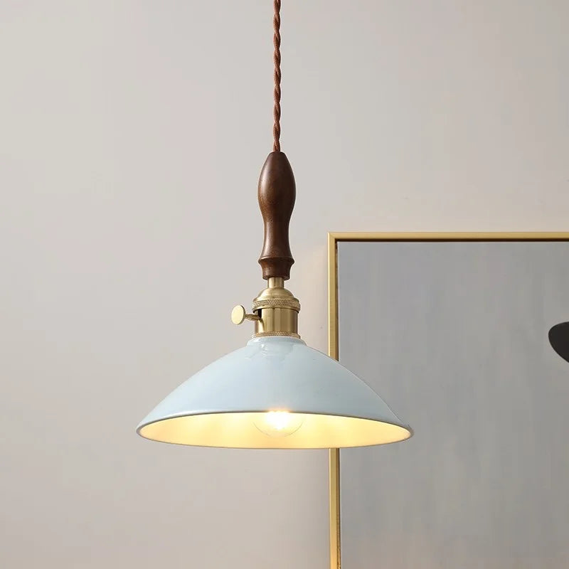 Afralia™ Ceramic Knob Switch LED Pendant Lamp, Nordic Walnut Wood Hanging Light Fixtures for Living Room