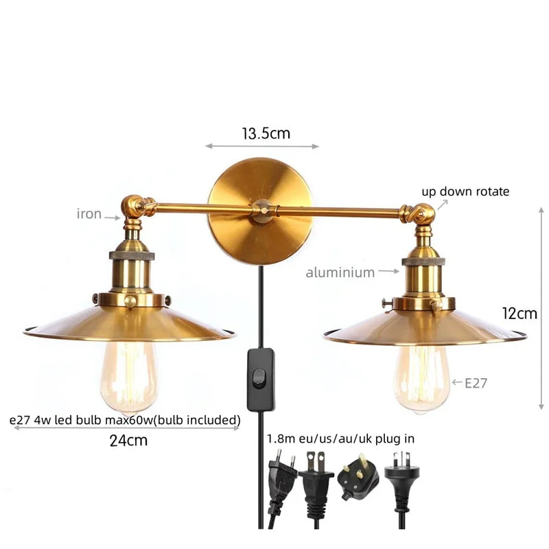 Afralia™ Dual Head LED Wall Light Pink Industrial Bedside Lamp