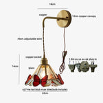LED Butterfly Glass Wall Lamp Sconce with Pull Chain Switch