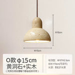 Japanese Wooden Stone Chandelier Pendant Light, Wabi-Sabi Style Yellow Cavity-Stone Lamp