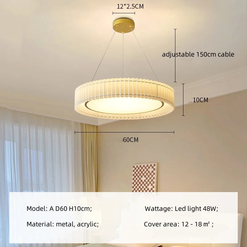Nordic Pleated Fabric E27 Pendant Light Dining Room Creamy Hanging Lamp Bedroom Suspend Lamp - Afralia™