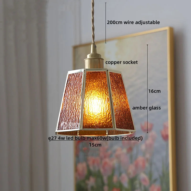 Glass Copper Pendant Light Modern LED Hanging Light for Home Decor