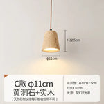 Japanese Wooden Stone Chandelier Pendant Light, Wabi-Sabi Style Yellow Cavity-Stone Lamp