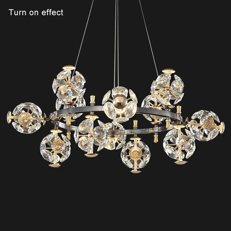 Sunflower Crystal Chandelier: Luxury Gold & Black LED Pendant Light