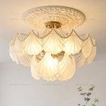 Pearl Crystal Chandelier for Dining Living Bedroom, Elegant French Shell Glass Light