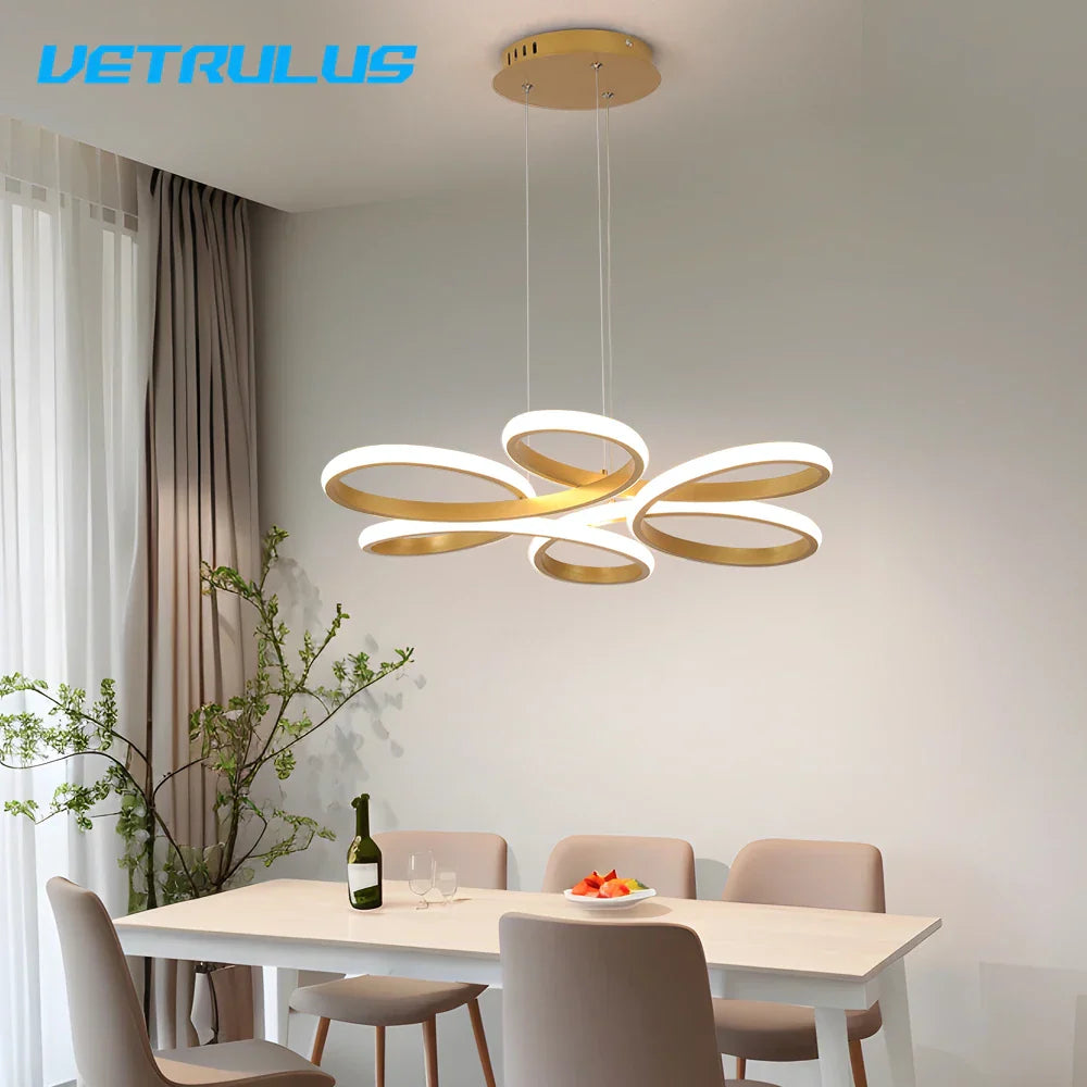 Gold Flower Acrylic Pendant Chandelier - Modern LED Ceiling Light