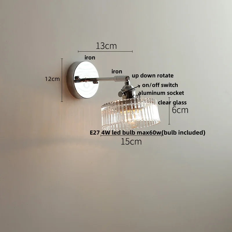 Afralia™ Iron Rotate LED Wall Light Modern Pull Chain Switch Clear Glass Wandlamp