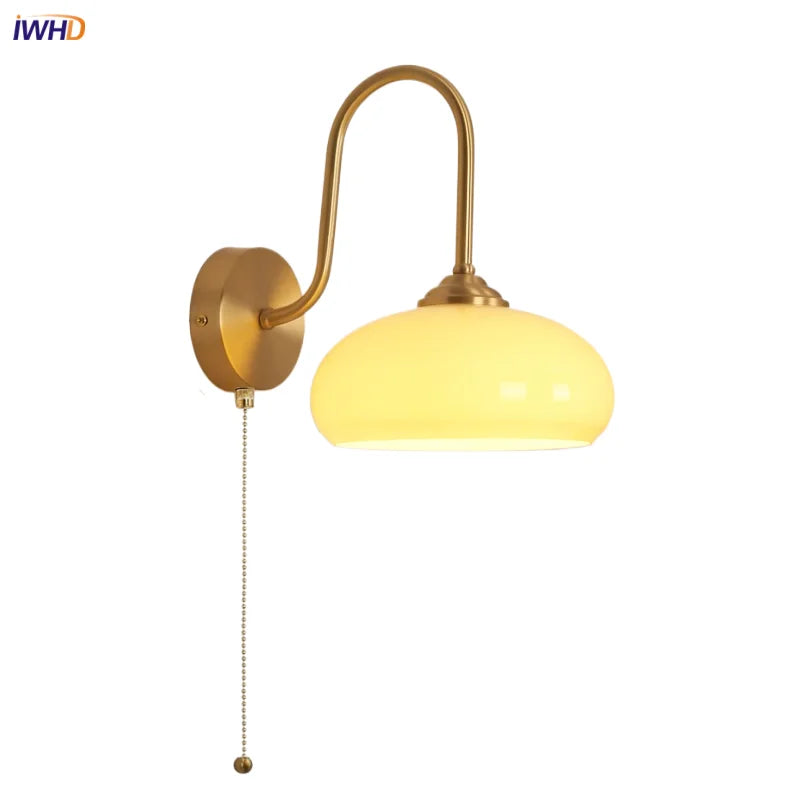 Glass LED Wall Sconce Pull Chain Switch Copper Nordic Stair Light