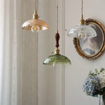 Nordic Flower Glass LED Pendant Lamp in Walnut Gold Copper Wood for Home Decor