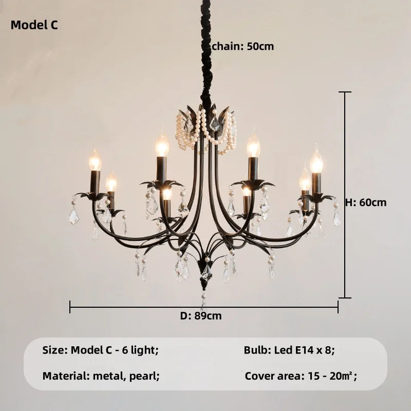 Black E14 Candle Chandelier: French Living Room Pendant Lighting for Home Decor
