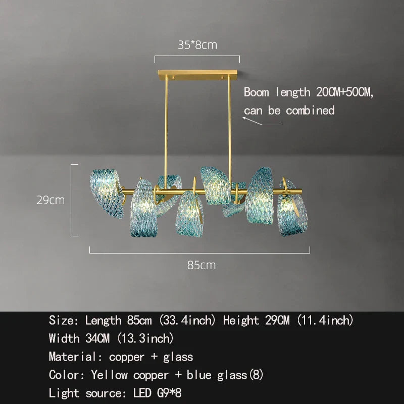 Luxury Glass Decorated Yellow Copper Blue Chandelier