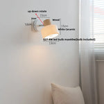 Afralia™ White Ceramic LED Wall Light with Pull Chain Switch and Wood Base