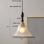White Glass LED Pendant Light Fixture Walnut Wood Hang Lamp