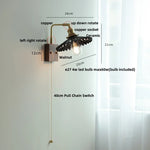 Nordic LED Walnut Wood Wall Lamp with Rotating Ceramic Copper Pull Chain Switch