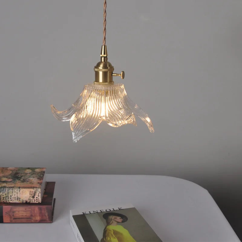 Flower Glass LED Pendant Lights for Home Decor, Adjustable Kitchen Hanging Lamp