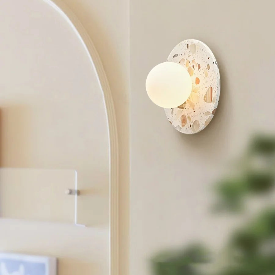 Terrazzo Marble Stone LED Wall Sconce Lamp, Modern Nordic Bedside Light