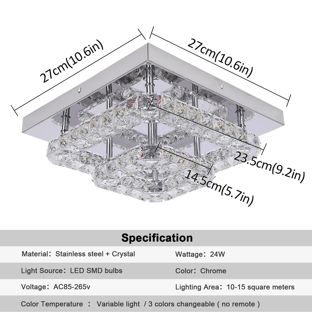 Crystal LED Square Chandelier Ceiling Lamp for Bedroom Living Room Home Decor