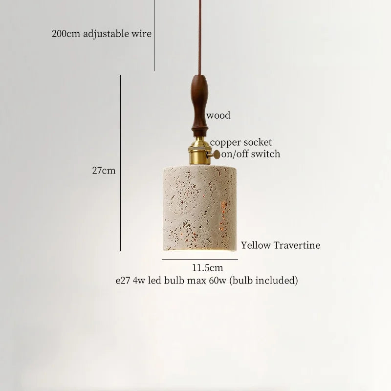 Afralia™ Yellow Travertine Cylinder Stone LED Pendant Lights for Interior Lighting
