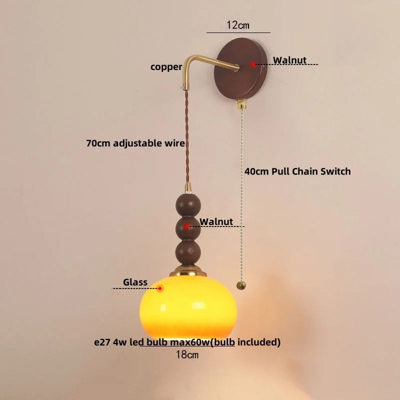 Adjustable LED Wall Lamp Sconce Copper Wood Glass Stair Light