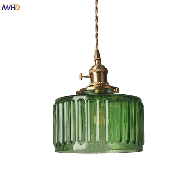 Green Glass LED Pendant Light: Nordic Modern Hanging Lamp for Bedroom Dining Room