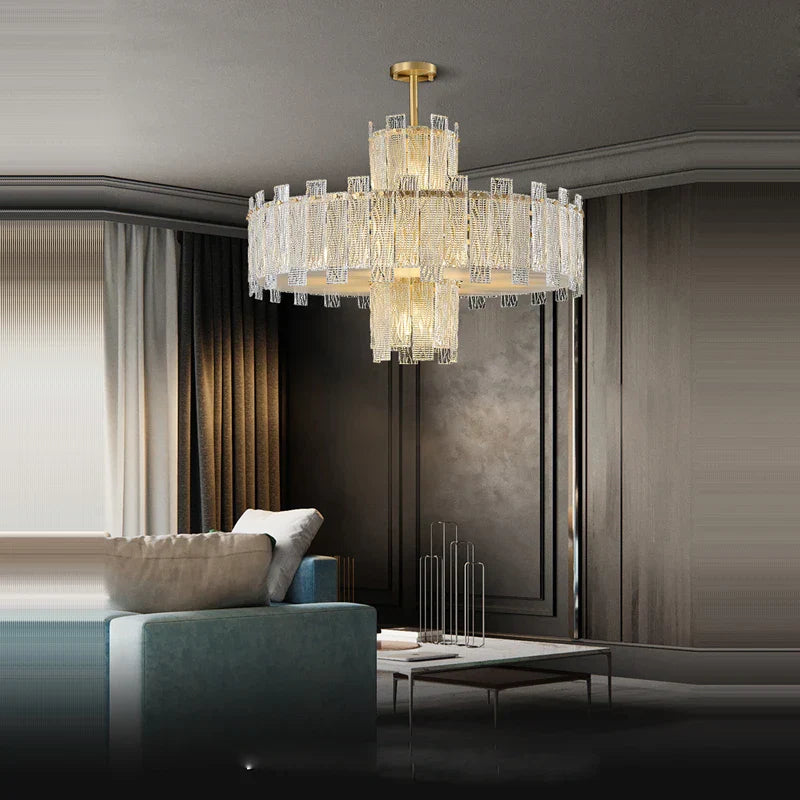 Art Deco Golden Copper Glass Chandelier LED Lighting Fixture