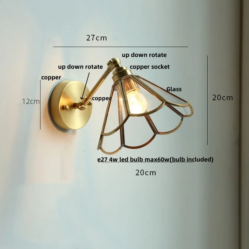 Vintage Brass Clear Glass Wall Lights Up Down Rotate Bedside Lamp