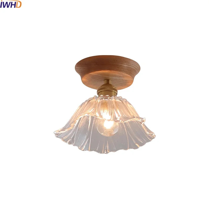 Glass Wood LED Ceiling Lamp for Home Lighting and Decoration