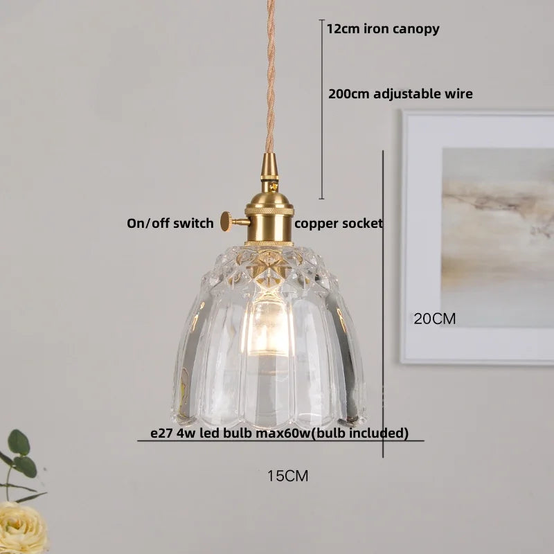 Walnut Wood LED Pendant Lamp Green Glass Modern Interior Hanging Light