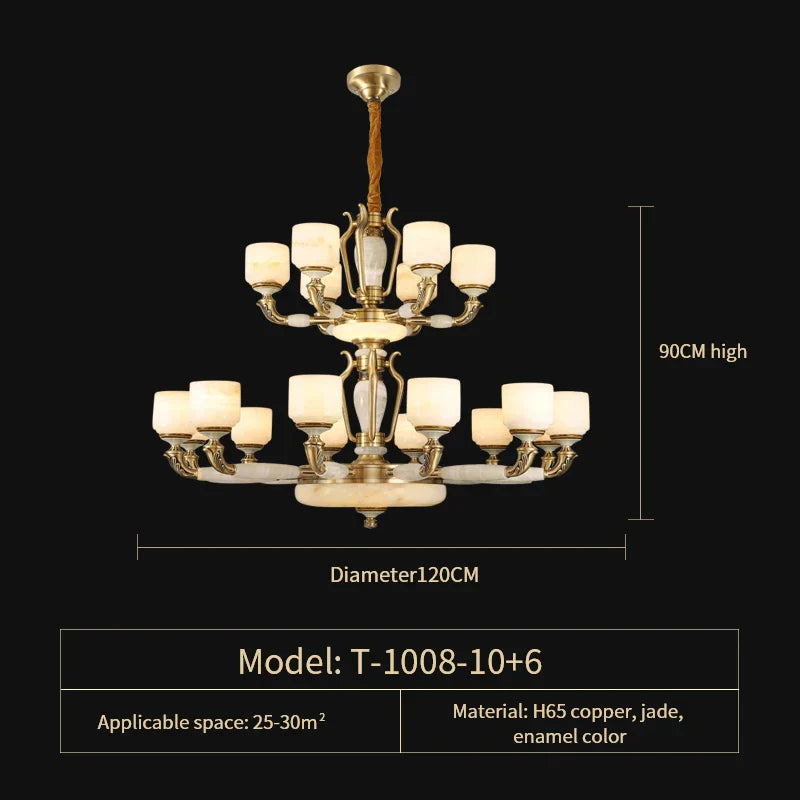 Zinc Alloy European Chandelier with Natural Jade Accent for Villa Living Room