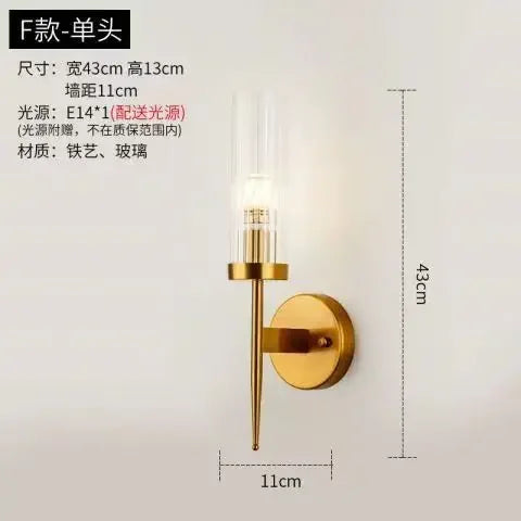 Nordic Copper Gold Wall Lamp for Home Bedroom Living Room