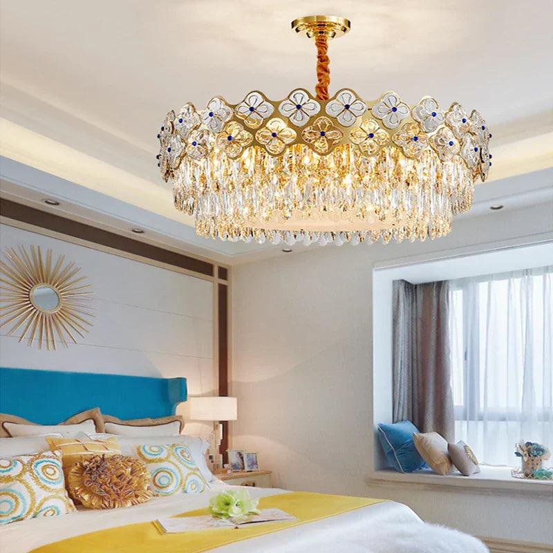European Crystal Luxury Chandelier Gold Room Decor Hanglamp
