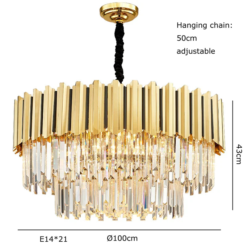 Gold Crystal LED Chandelier: Modern Luxe Lighting Fixture for Home Decor
