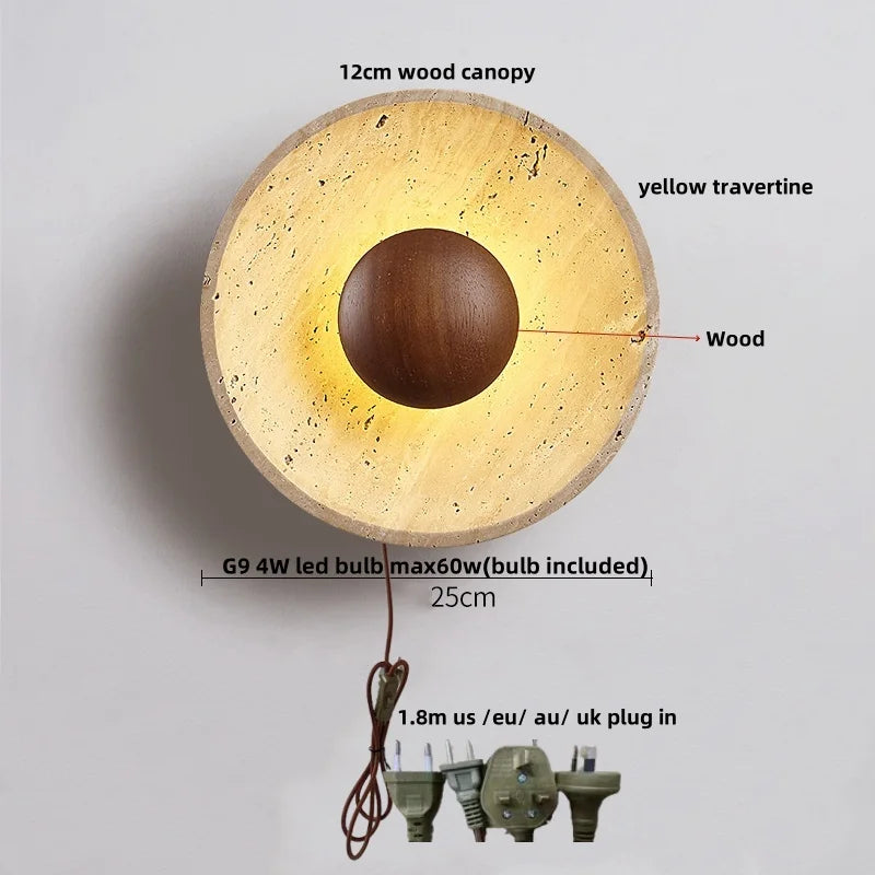 Yellow Cave Stone LED Wall Sconce with Pull Chain, Modern Glass Stair Light