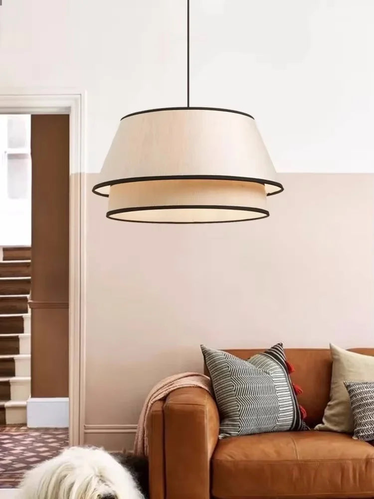 Tiered Drum Fabric Chandelier: Japanese Wabi Sabi Ceiling Light for Home Decor