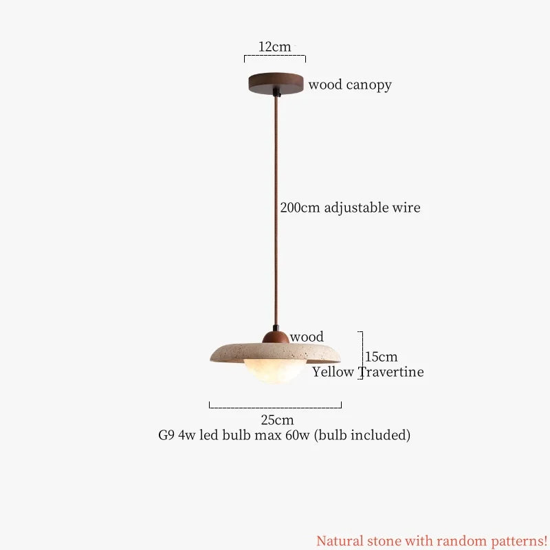 Cuboid Stone LED Pendant Lights Wood Yellow Travertine Interior Lighting Hanging Lamp