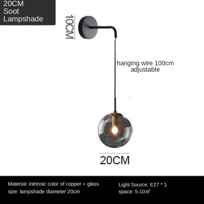 Nordic Brass Glass Wall Sconce: Elegant Living Room Bedside Lighting