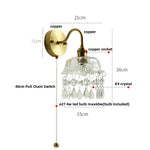 Vintage Crystal LED Wall Lights Pull Chain Switch Copper E14 Stair Fixtures