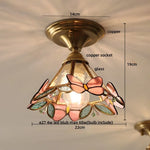 Afralia Wood Copper LED Ceiling Light Amber Glass Plafond Lamp