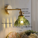 Afralia™ Copper Rotate LED Wall Light with Pull Chain Switch - Modern Glass Bedside Sconce