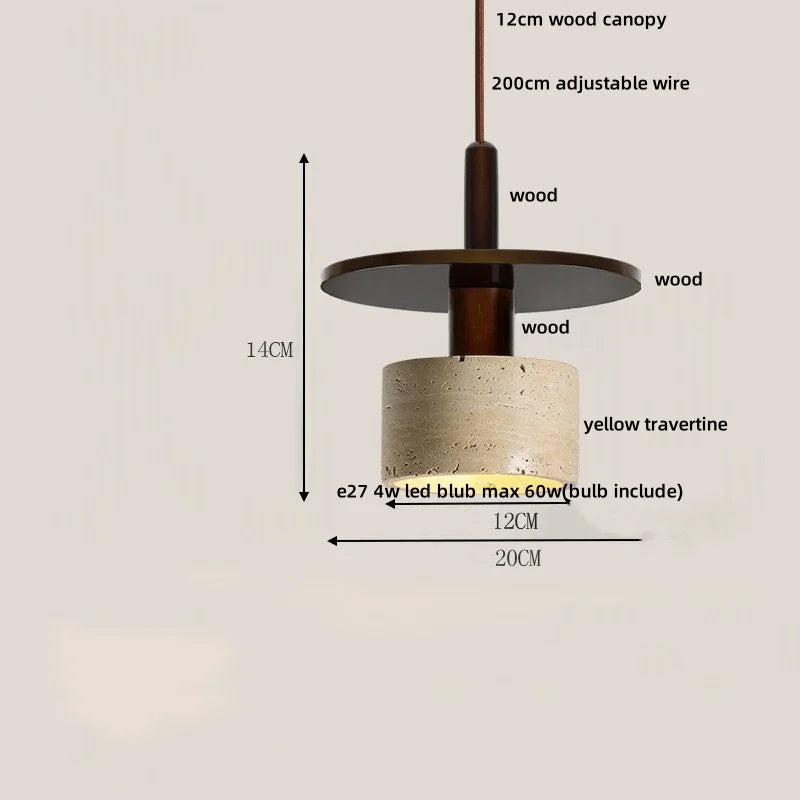 Yellow Travertine Stone Pendant Lights LED Modern Hanging Lamp - Nordic Design