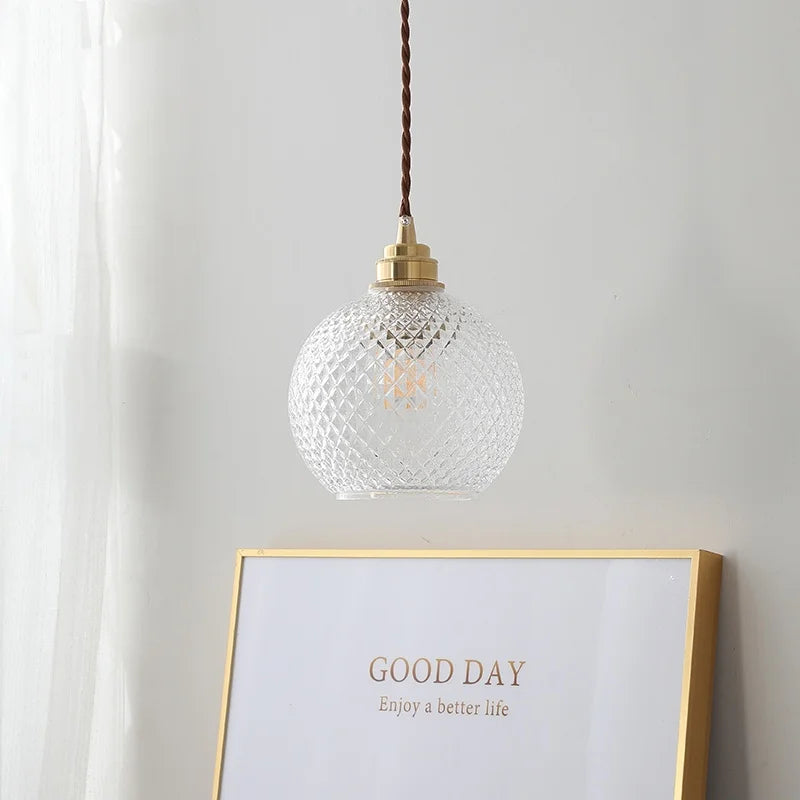 Glass Globe LED Pendant Light Fixture for Porch Kitchen Aisle, Adjustable Hanging Lamp