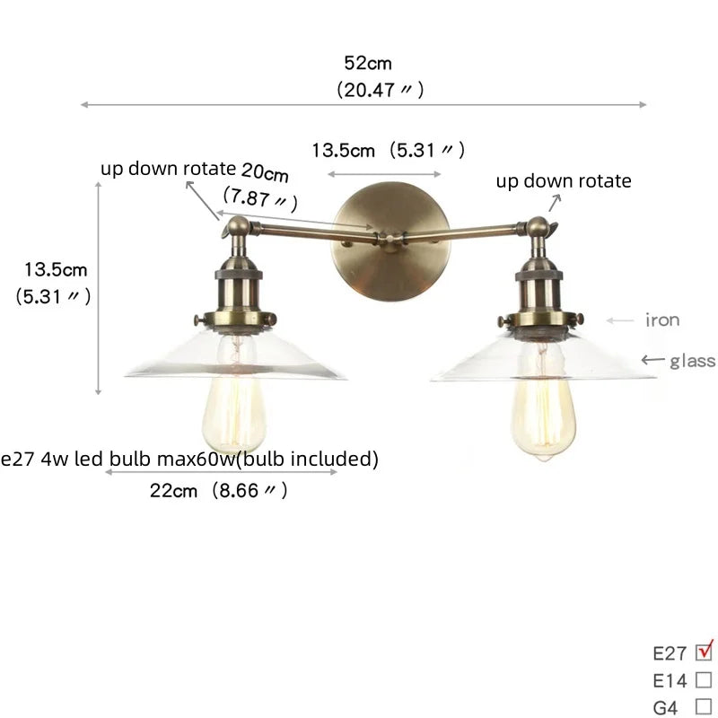 Industrial Vintage Loft 2-Light Plug In LED Wall Lamp
