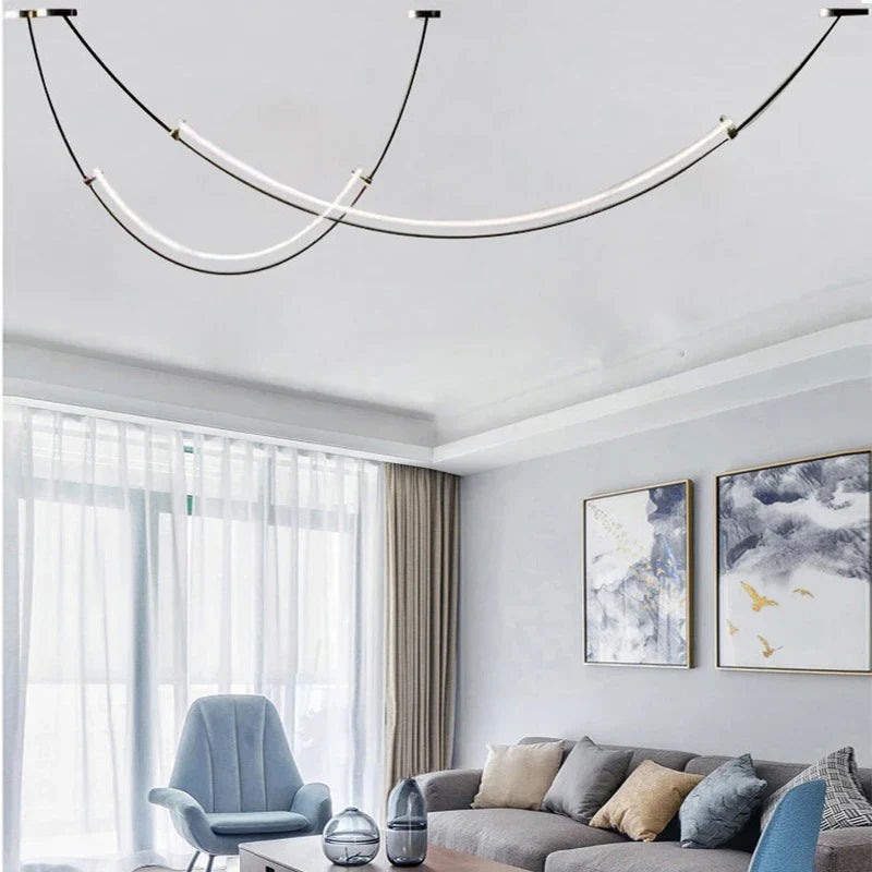 Long Curve Ceiling Chandelier for Modern Living Room and Villa Decor