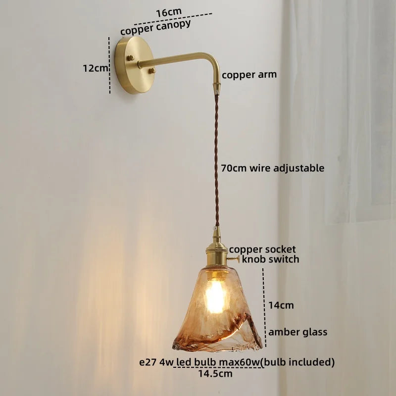 Gray Glass LED Wall Sconce Lamp for Home Decor, Bedroom, Living Room - Nordic Design