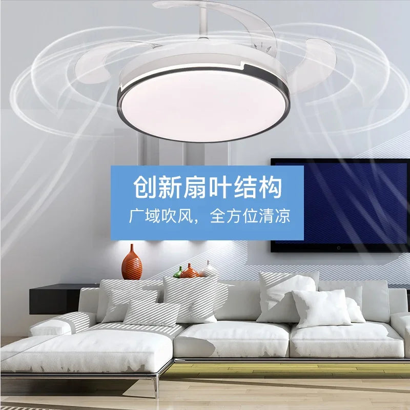 Invisible Ceiling Fan with LED Light, Retractable Blades, Remote Control
