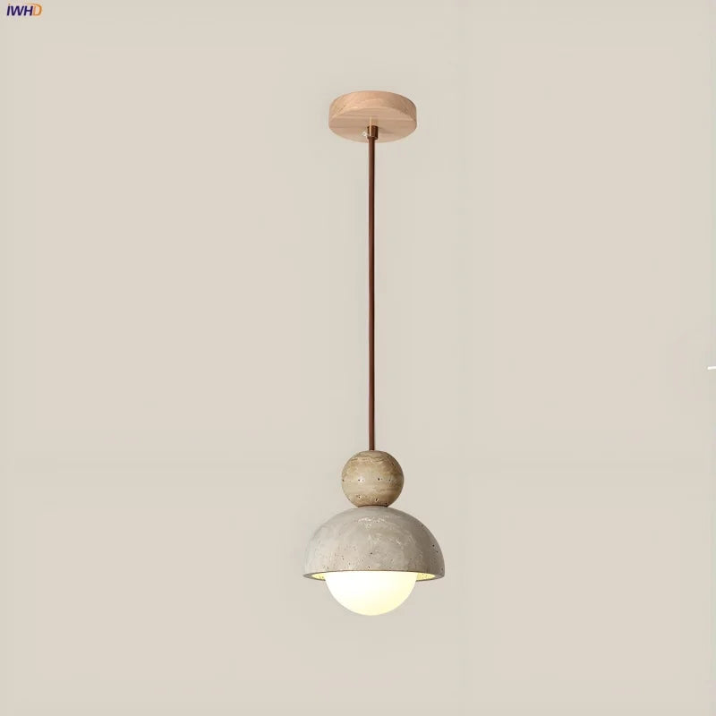 Glass Ball Pendant Light - Adjustable Wire, LED, Yellow Travertine White, Dining Room